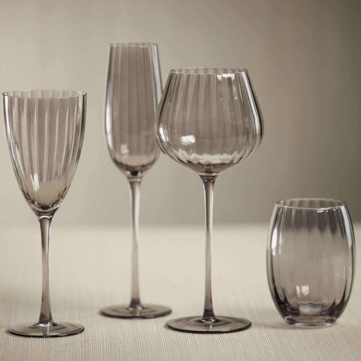 Zodax Malden Optic Champagne Flutes, Smoke, Set of 4