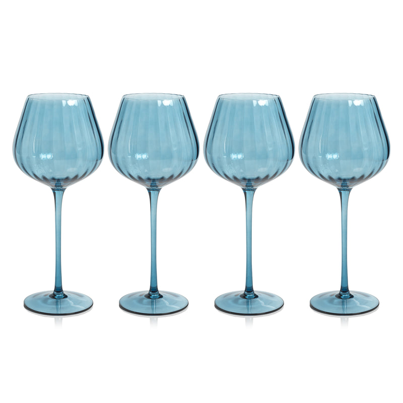 Zodax Malden Optic Red Wine Glasses, Blue Azure, Set of 4
