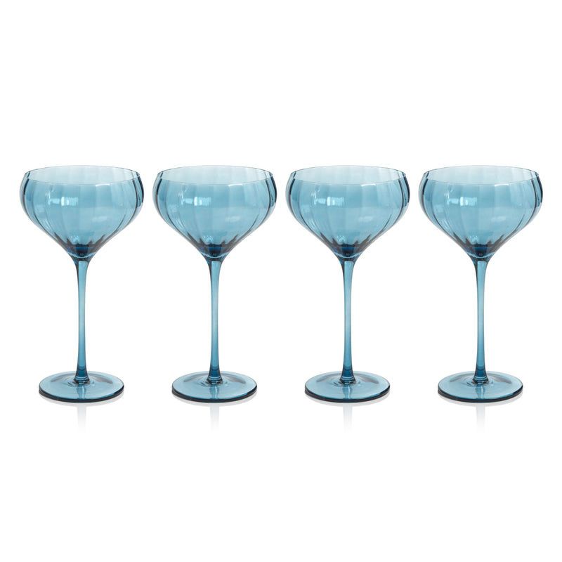 Zodax Malden Optic Cocktail Glasses, Blue Azure, Set of 4
