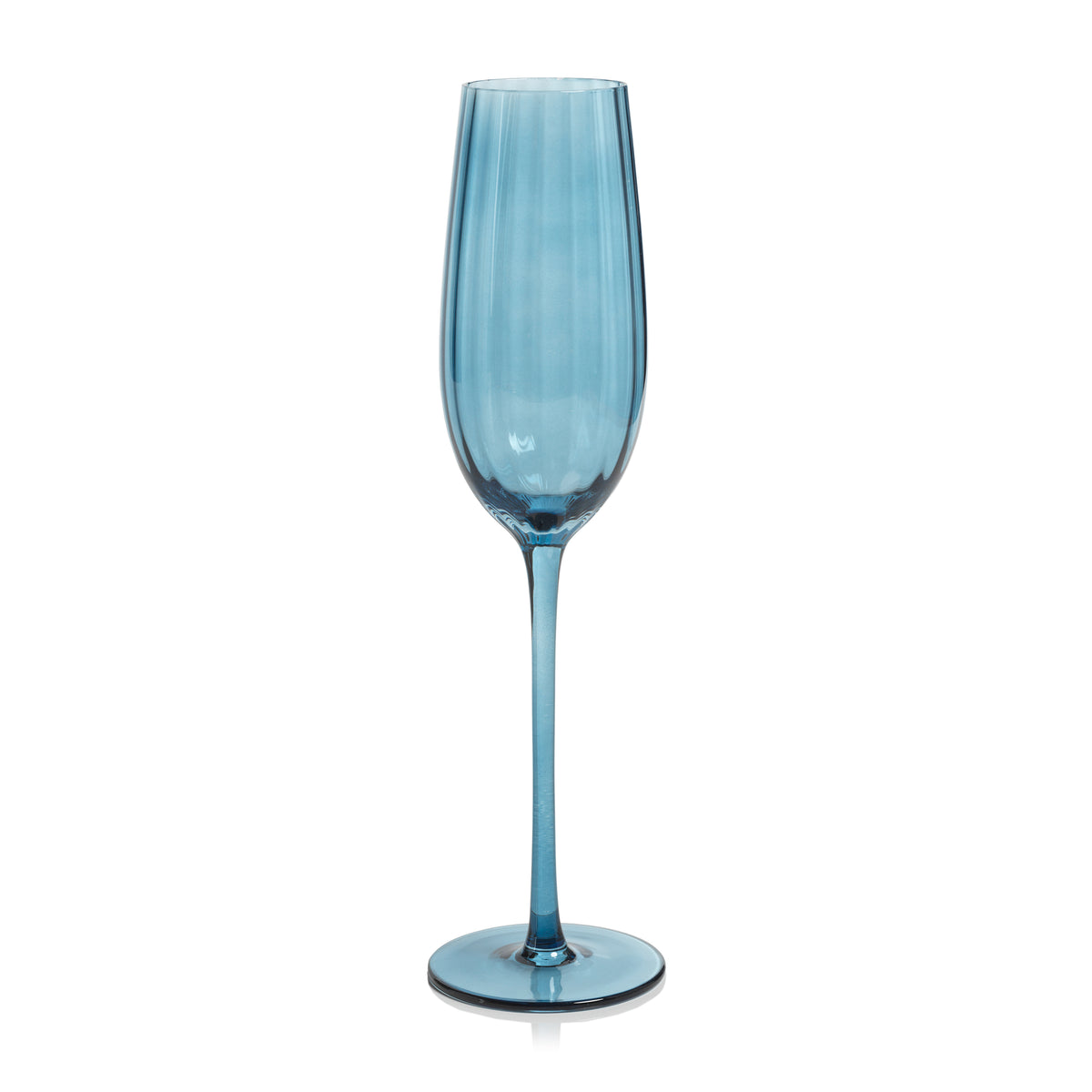 Zodax Malden Optic Champagne Flutes, Blue Azure, Set of 4