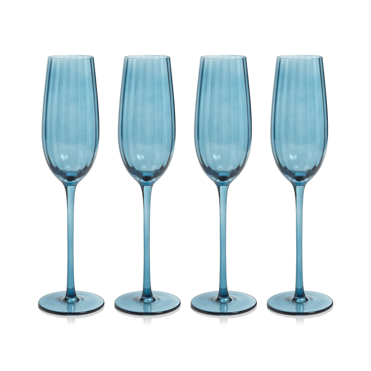Zodax Malden Optic Champagne Flutes, Blue Azure, Set of 4