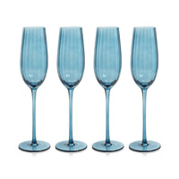 Zodax Malden Optic Champagne Flutes, Blue Azure, Set of 4