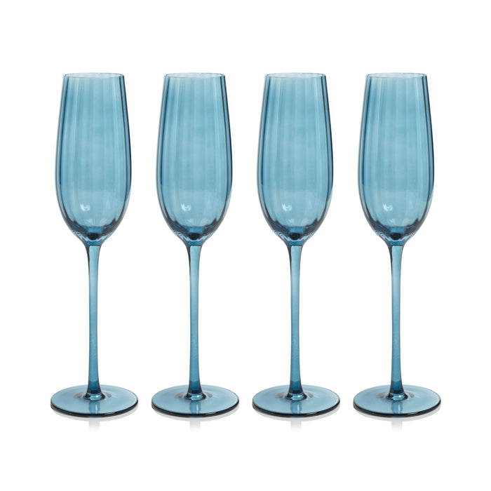 Zodax Malden Optic Champagne Flutes, Blue Azure, Set of 4