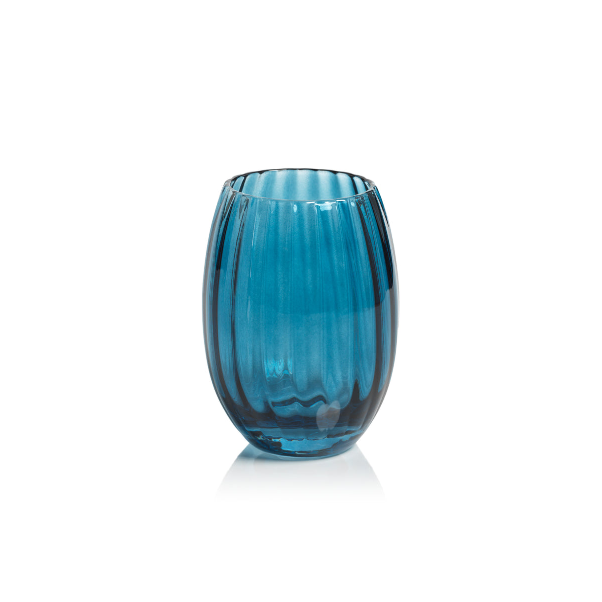 Zodax Malden Optic Stemless All-Purpose Glasses, Blue Azure, Set of 4