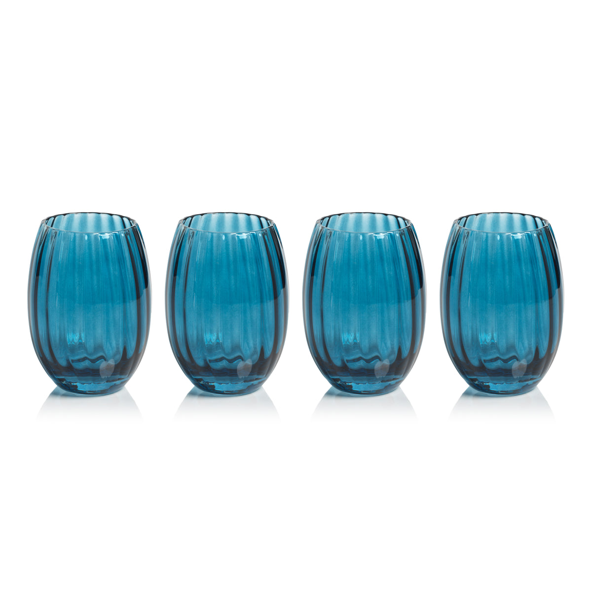Zodax Malden Optic Stemless All-Purpose Glasses, Blue Azure, Set of 4