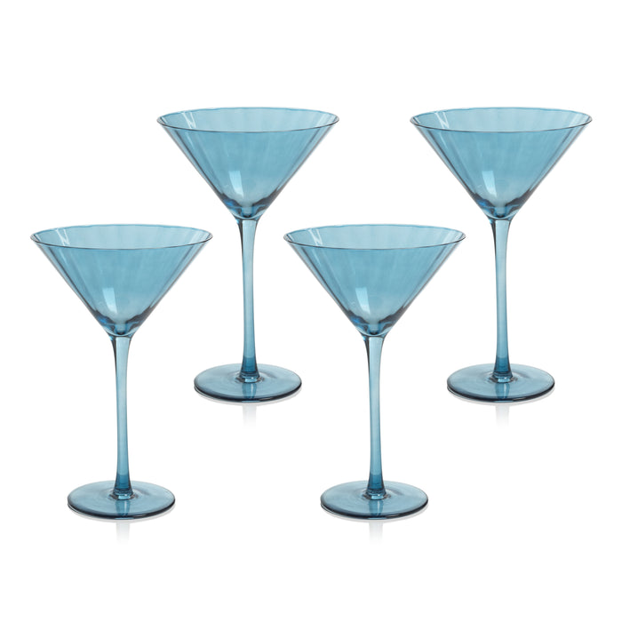 Zodax Malden Optic Martini Glasses, Blue Azure, Set of 4