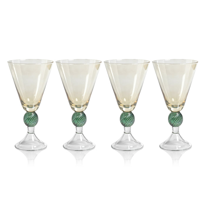 Zodax Colmar Vintage Stemmed Glasses, Light Amber, Set of 4