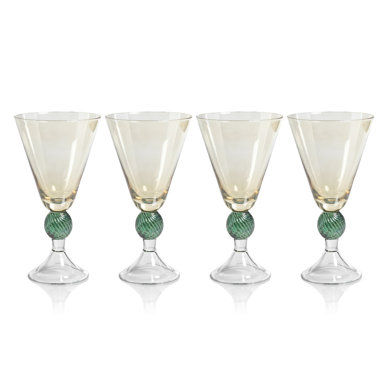 Zodax Colmar Vintage Stemmed Glasses, Light Amber, Set of 4