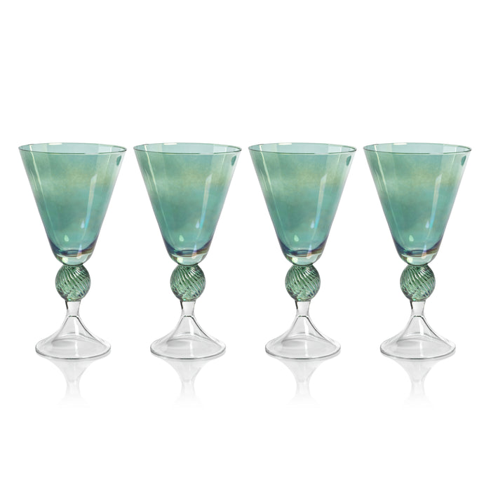 Zodax Colmar Vintage Stemmed Glasses, Green, Set of 4