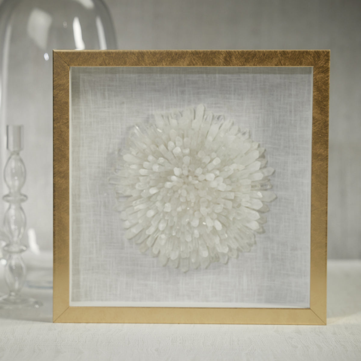 Zodax Firnley Gold Framed Crystal Flower Wall Décor, White