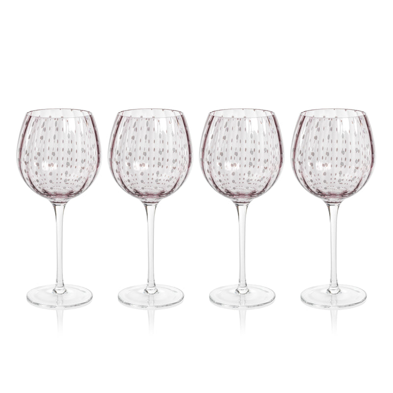 Zodax Pescara White Dot Wine Glasses, Purple, Set of 4