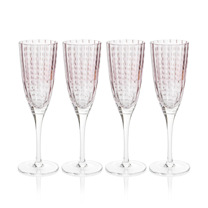 Zodax Pescara White Dot Champagne Flutes, Purple, Set of 4