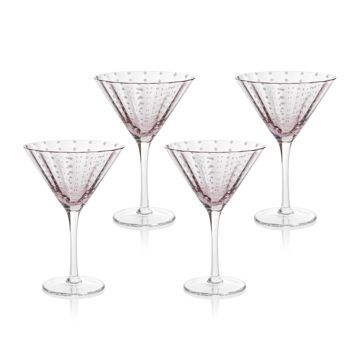 Zodax Pescara  White Dot Martini Glasses, Purple, Set of 4