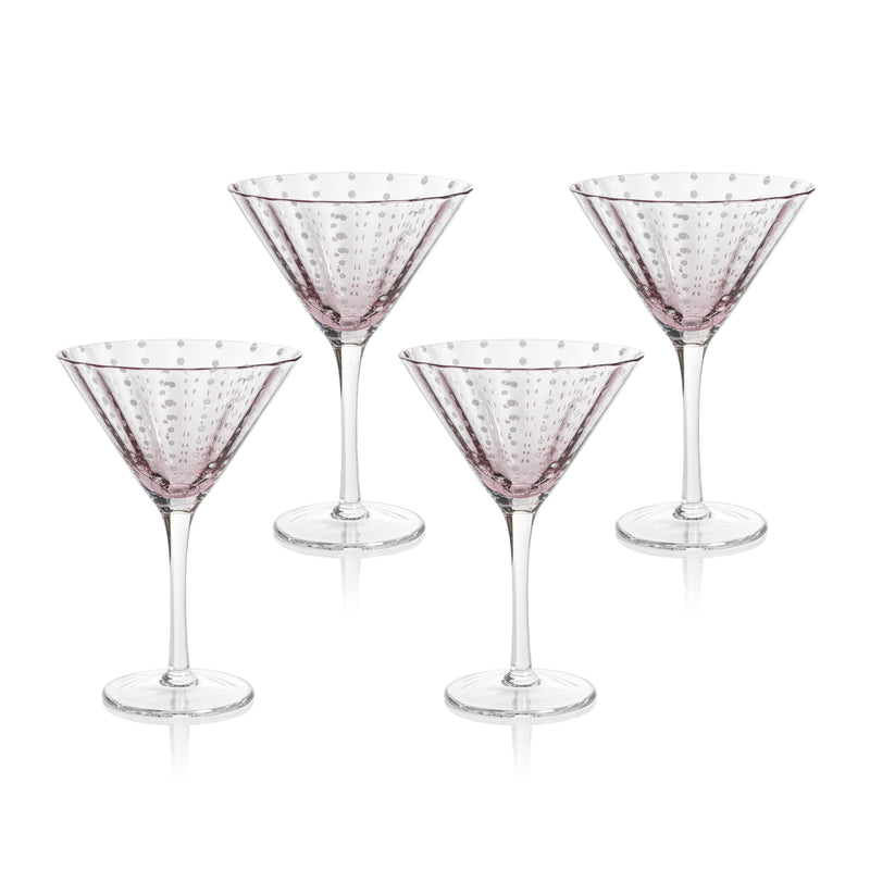 Zodax Pescara  White Dot Martini Glasses, Purple, Set of 4