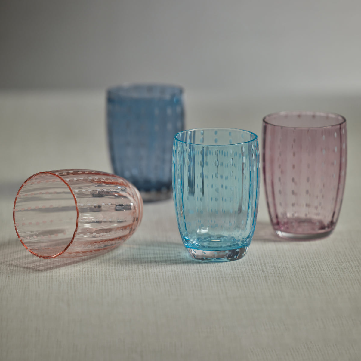 Zodax Pescara White Dot Tumbler Glasses, Purple, Set of 4
