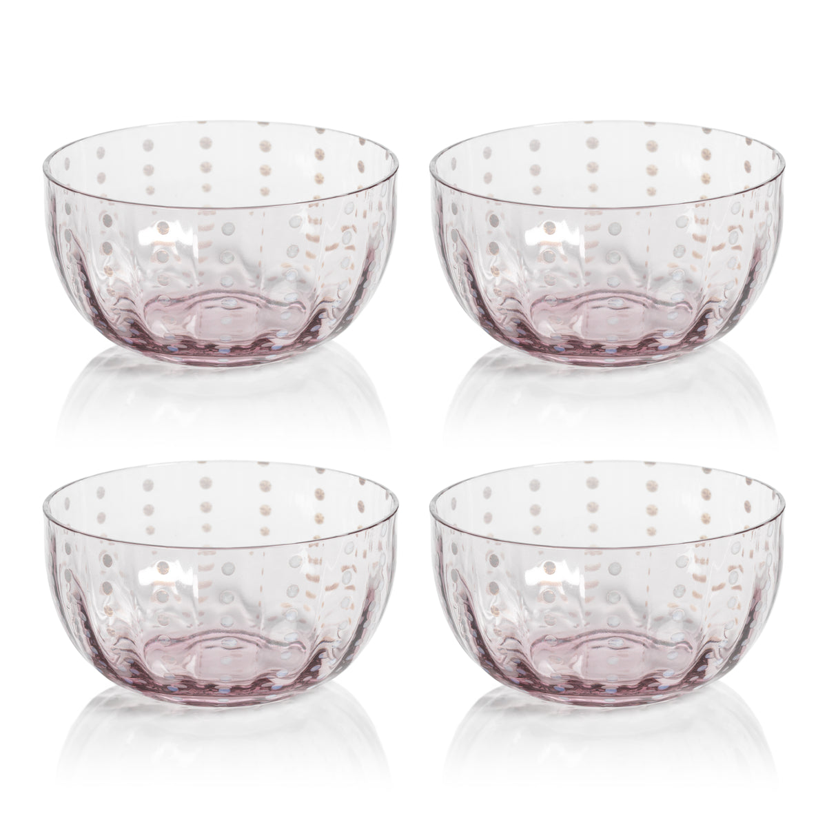 Zodax Pescara White Dot Condiment Glass Bowls, Purple, Set of 4