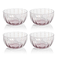 Zodax Pescara White Dot Condiment Glass Bowls, Purple, Set of 4