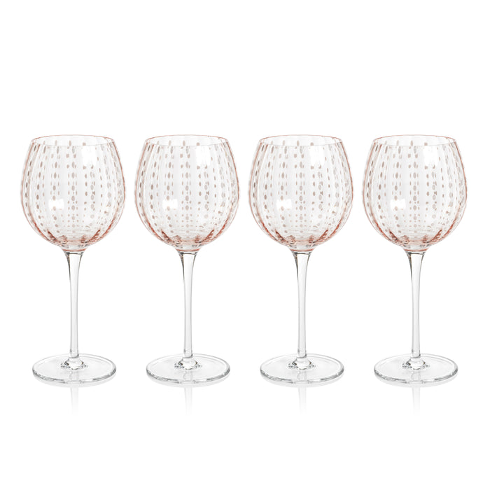 Zodax Pescara White Dot Wine Glasses, Pink, Set of 4
