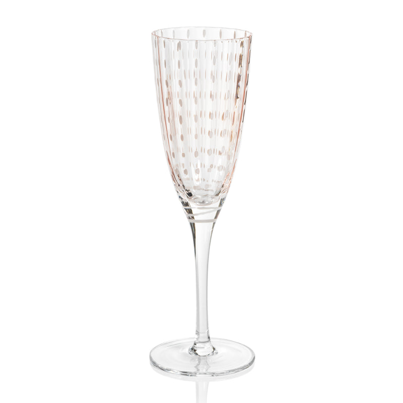 Zodax Pescara White Dot Champagne Flutes, Pink, Set of 4