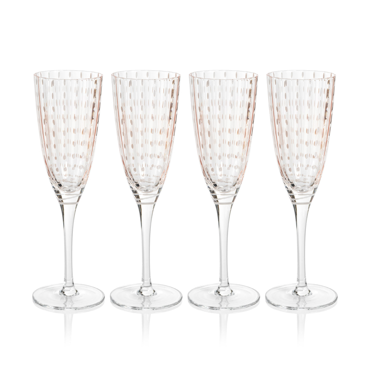 Zodax Pescara White Dot Champagne Flutes, Pink, Set of 4