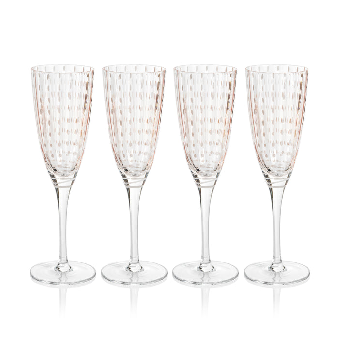 Zodax Pescara White Dot Champagne Flutes, Pink, Set of 4