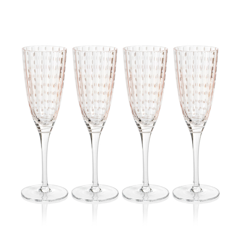 Zodax Pescara White Dot Champagne Flutes, Pink, Set of 4