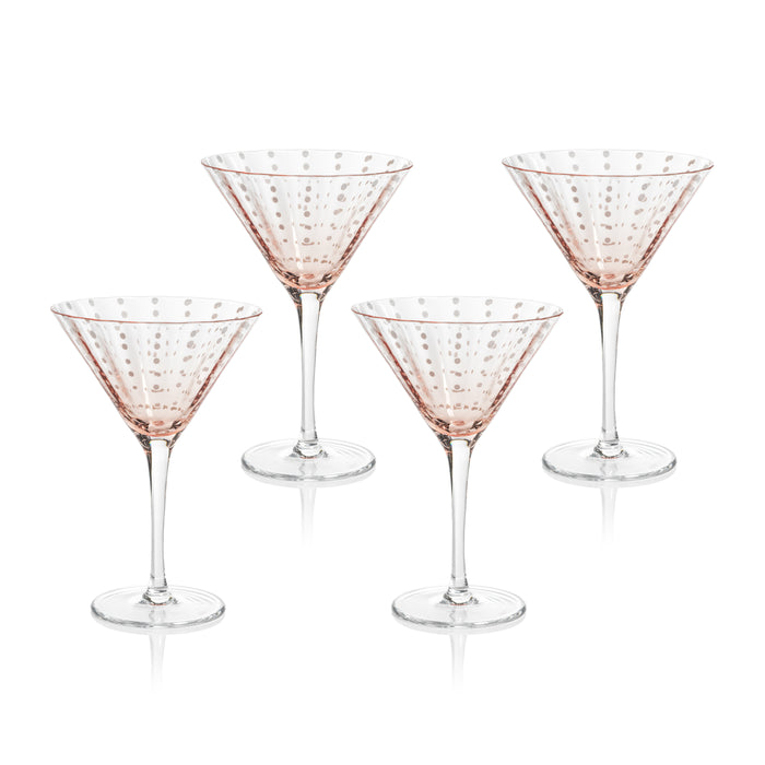 Zodax Pescara  White Dot Martini Glasses, Pink, Set of 4