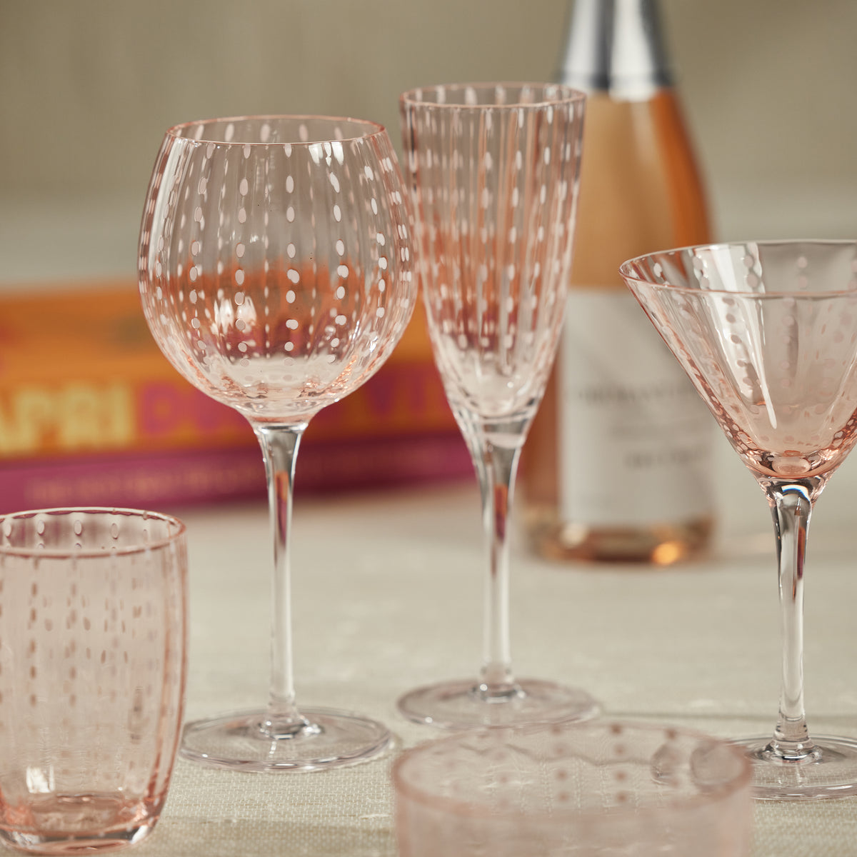 Zodax Pescara White Dot Tumbler Glasses, Pink, Set of 4