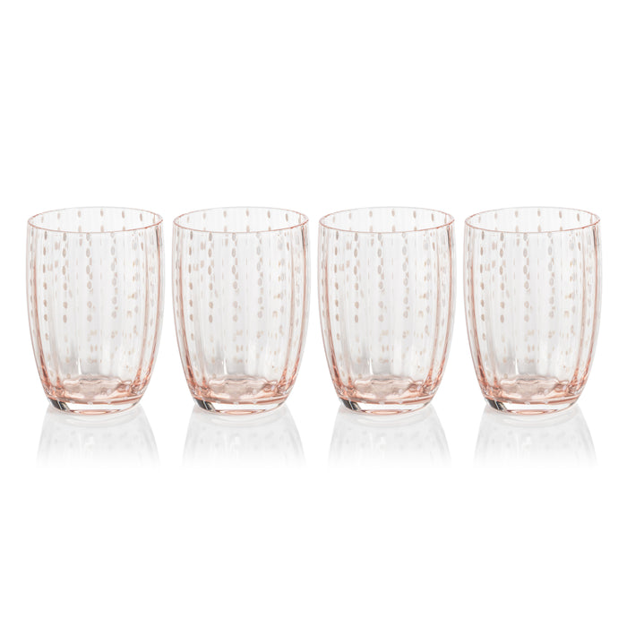 Zodax Pescara White Dot Tumbler Glasses, Pink, Set of 4