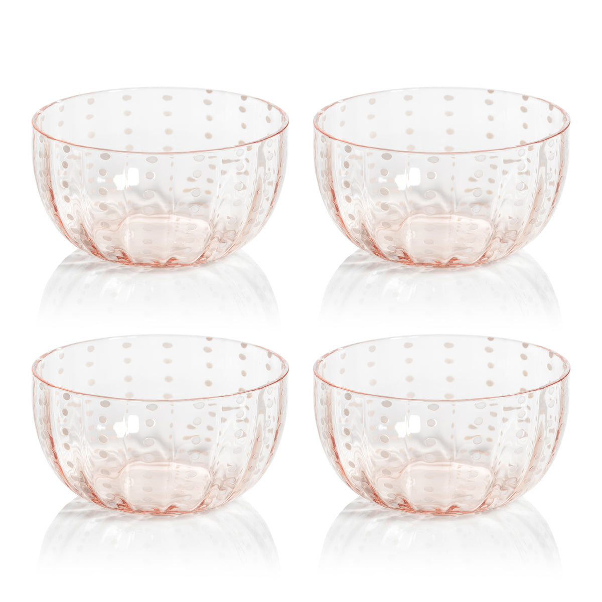 Zodax Pescara White Dot Condiment Glass Bowls, Pink, Set of 4