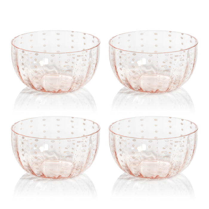 Zodax Pescara White Dot Condiment Glass Bowls, Pink, Set of 4