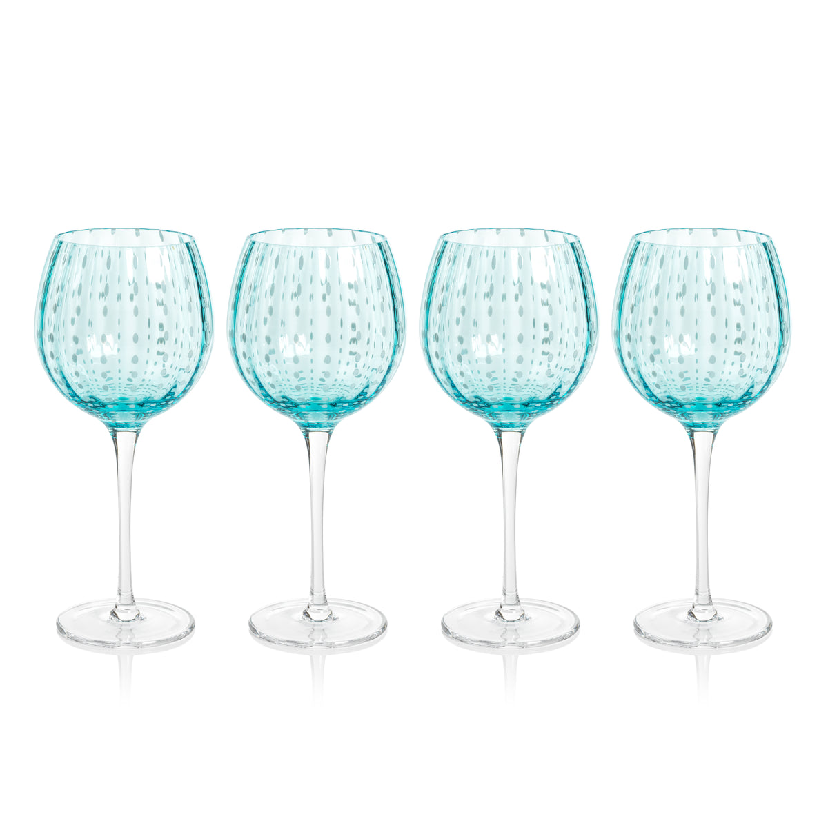 Zodax Pescara White Dot Wine Glasses, Aqua Blue, Set of 4