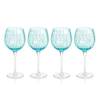 Zodax Pescara White Dot Wine Glasses, Aqua Blue, Set of 4