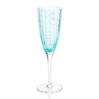 Zodax Pescara White Dot Champagne Flutes, Aqua Blue, Set of 4