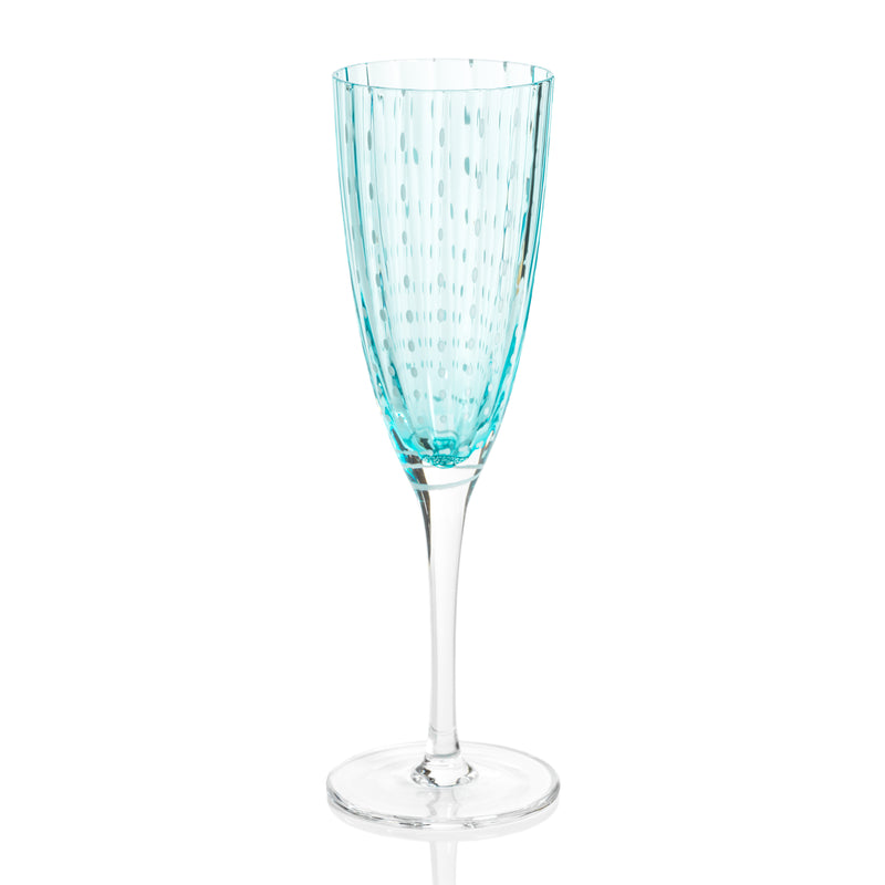 Zodax Pescara White Dot Champagne Flutes, Aqua Blue, Set of 4
