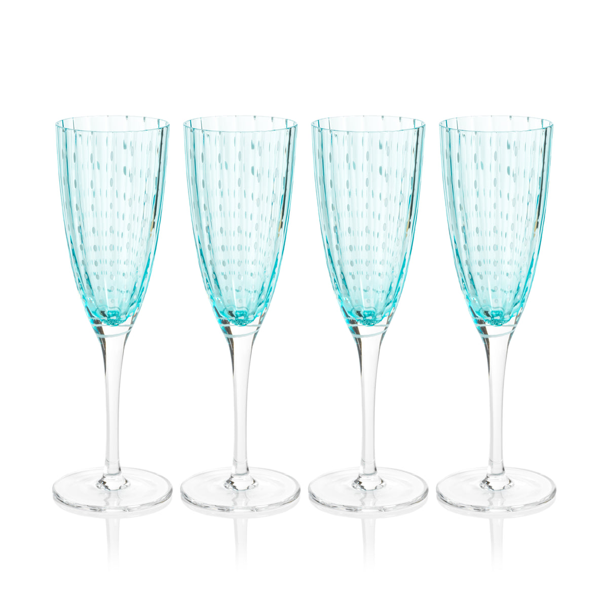 Zodax Pescara White Dot Champagne Flutes, Aqua Blue, Set of 4