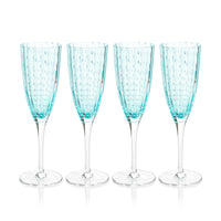 Zodax Pescara White Dot Champagne Flutes, Aqua Blue, Set of 4