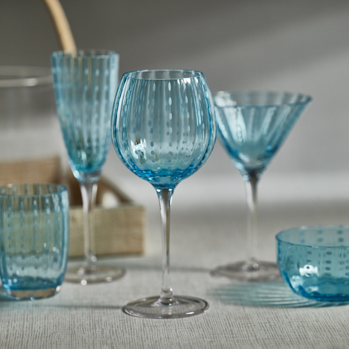 Zodax Pescara White Dot Tumbler Glasses, Aqua Blue, Set of 4