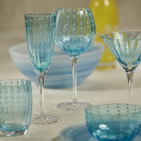Zodax Pescara White Dot Tumbler Glasses, Aqua Blue, Set of 4