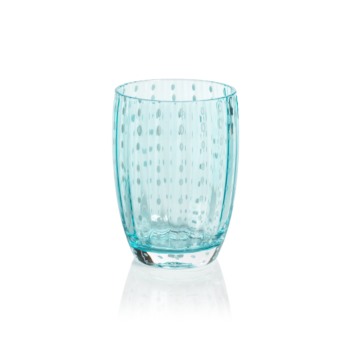 Zodax Pescara White Dot Tumbler Glasses, Aqua Blue, Set of 4
