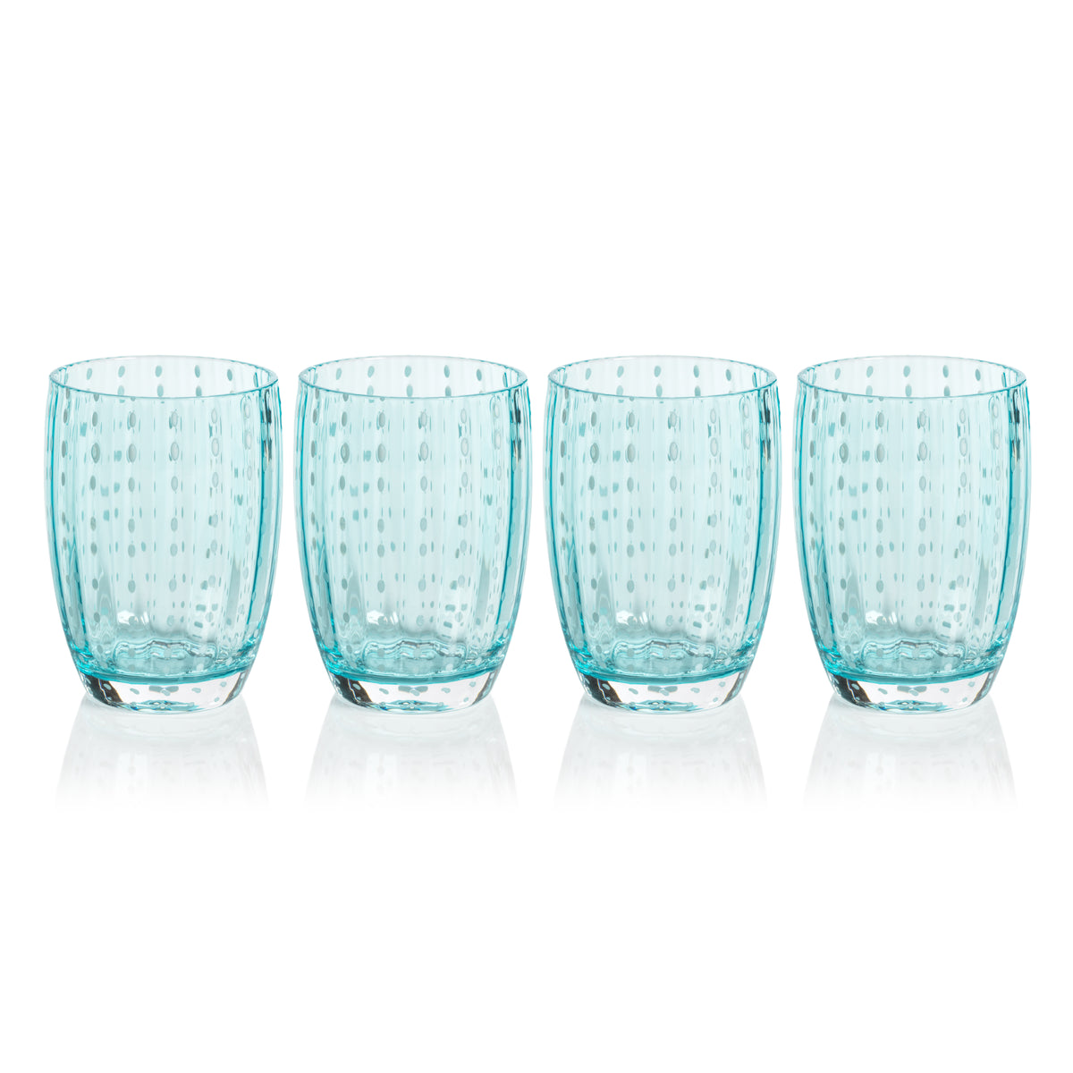 Zodax Pescara White Dot Tumbler Glasses, Aqua Blue, Set of 4
