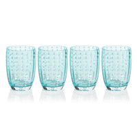 Zodax Pescara White Dot Tumbler Glasses, Aqua Blue, Set of 4