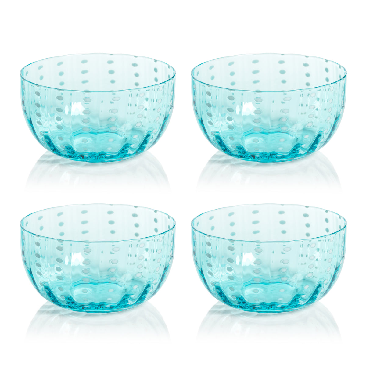 Zodax Pescara White Dot Condiment Glass Bowls, Aqua Blue, Set of 4