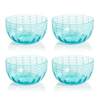 Zodax Pescara White Dot Condiment Glass Bowls, Aqua Blue, Set of 4
