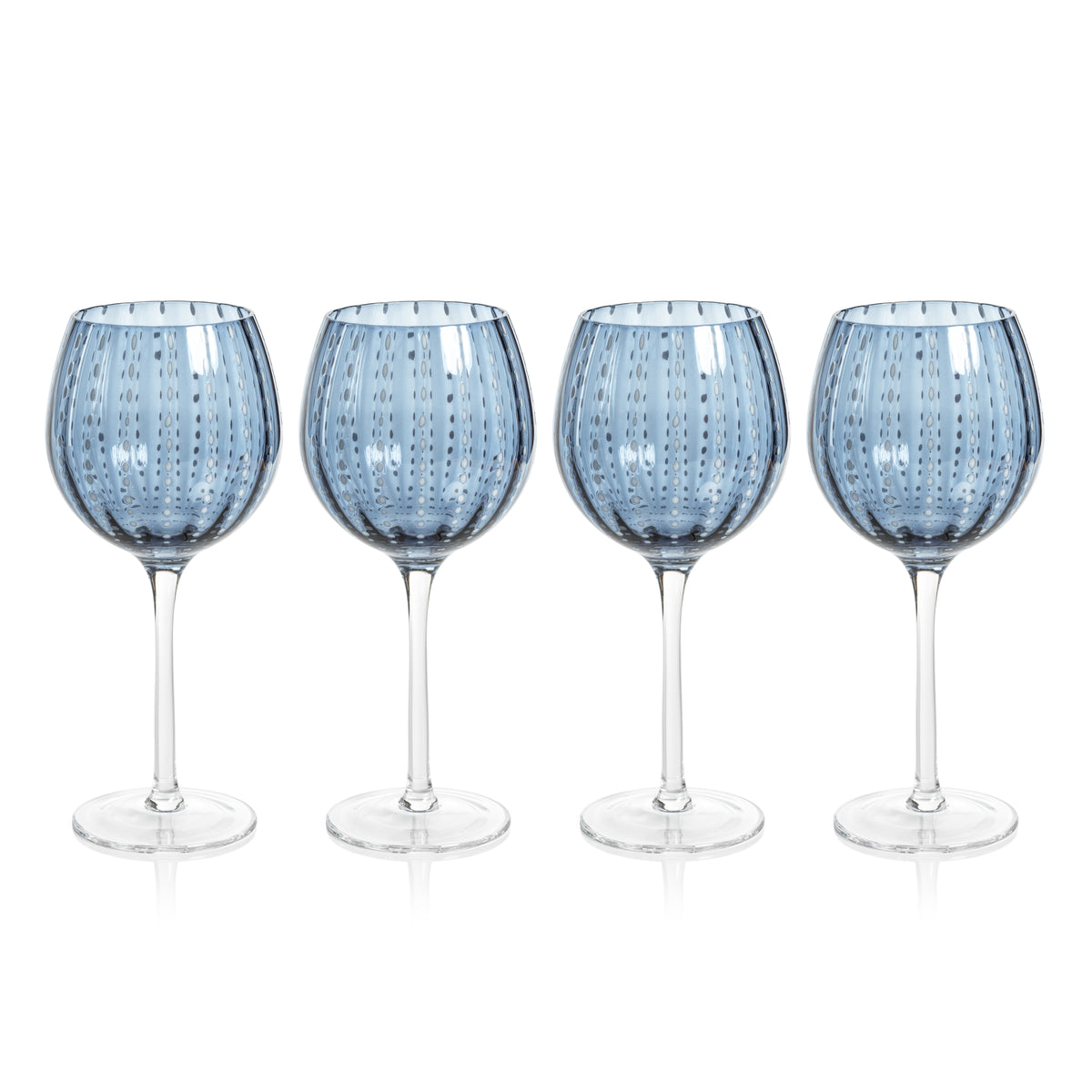 Zodax Pescara White Dot Wine Glasses, Navy Blue, Set of 4