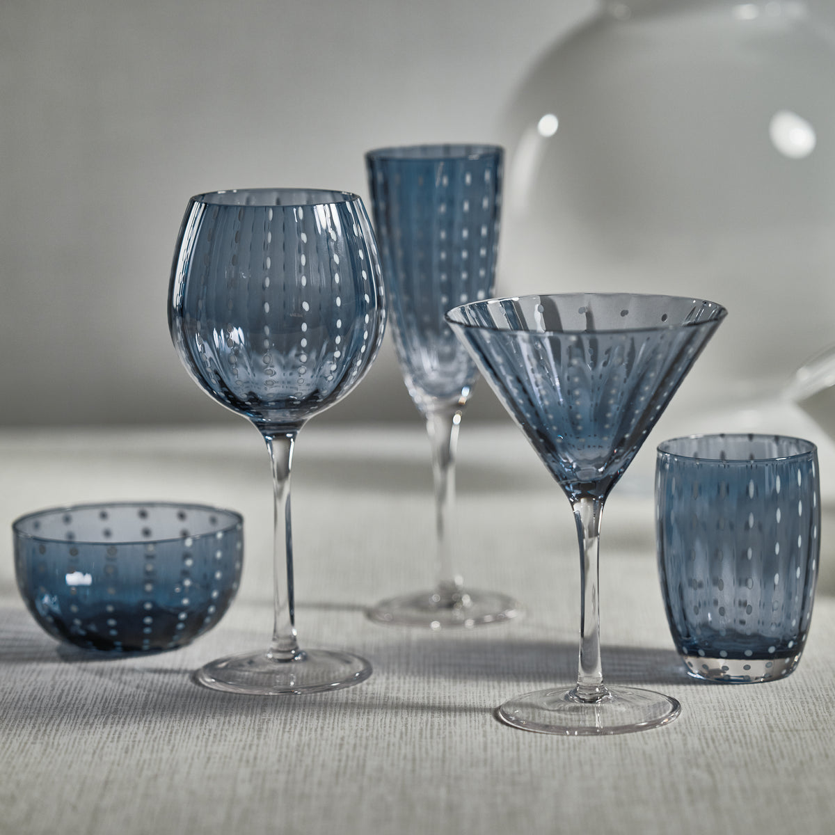 Zodax Pescara  White Dot Martini Glasses, Navy Blue, Set of 4