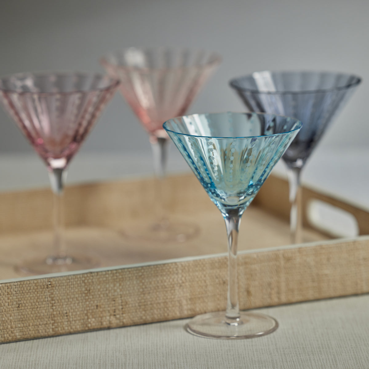 Zodax Pescara  White Dot Martini Glasses, Navy Blue, Set of 4