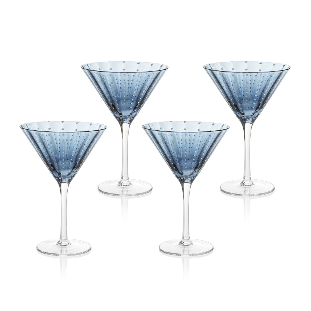 Zodax Pescara  White Dot Martini Glasses, Navy Blue, Set of 4