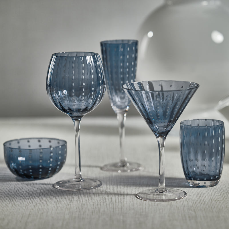 Zodax Pescara White Dot Tumbler Glasses, Navy Blue, Set of 4
