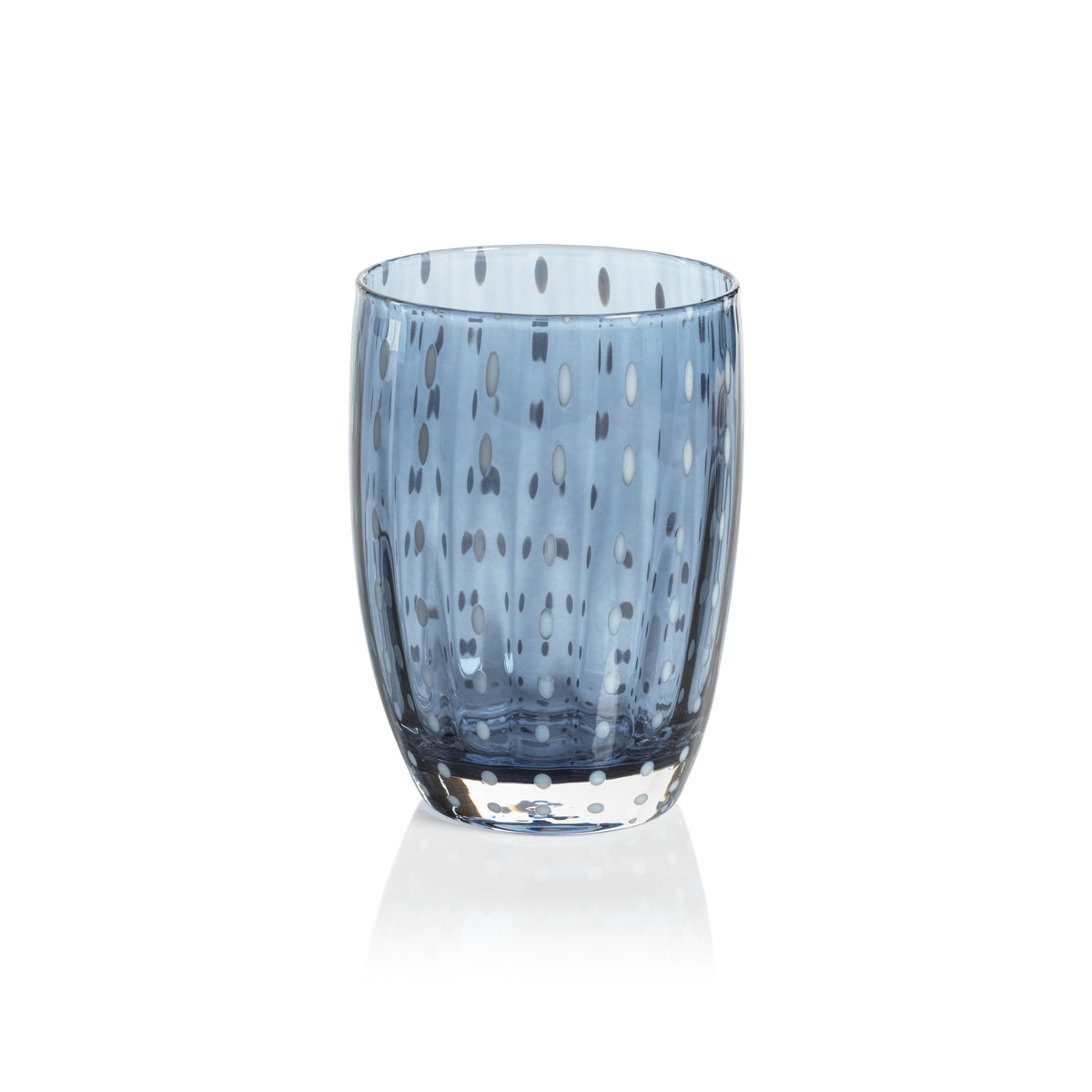 Zodax Pescara White Dot Tumbler Glasses, Navy Blue, Set of 4